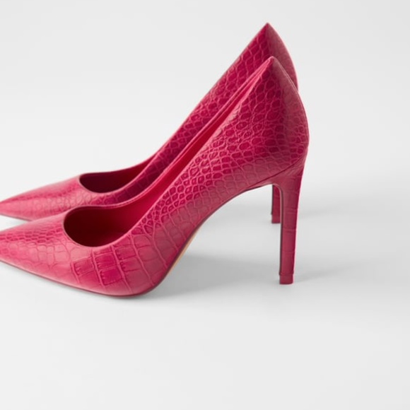 NWT ZARA FUCHSIA Snake Print PUMP Heel Sandal EU37 US 6.5 - Picture 2 of 10